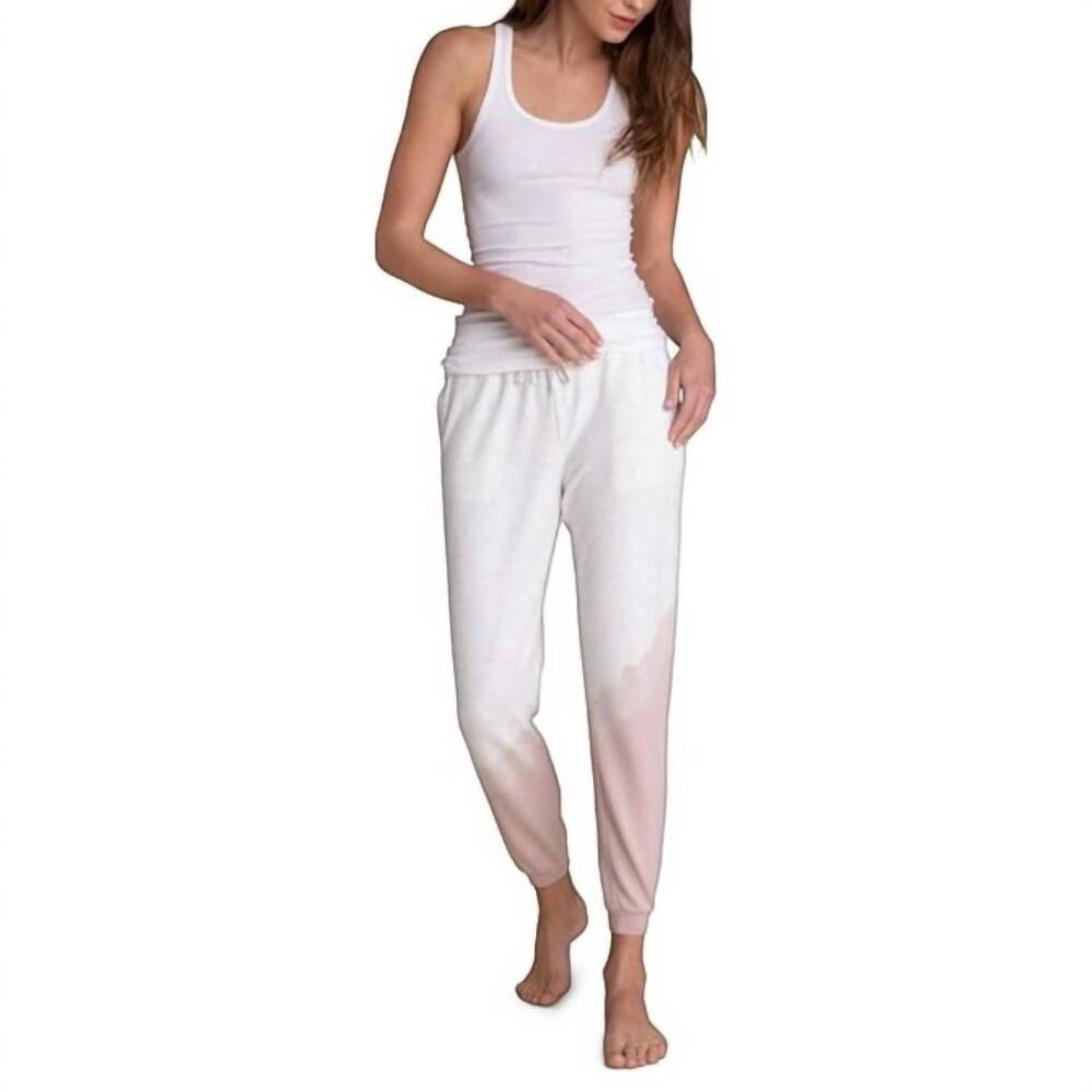 NEW BAREFOOT DREAMS women's mc luxe lounge shoreline pants in white soft pink